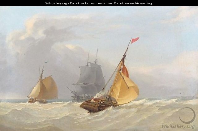 Sailing boats with brig in the background - (after) Miles Edmund Cotman