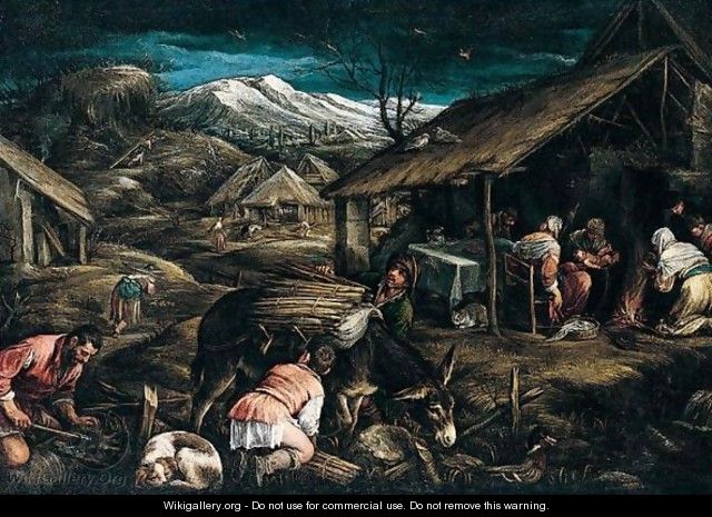 A Mountainous landscape with peasants gathering firewood - (after) Jacopo Bassano (Jacopo Da Ponte
