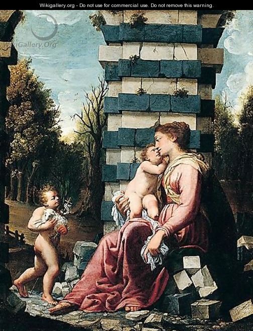 The madonna and child with the infant Saint John The Baptist in a landscape - North-Italian School
