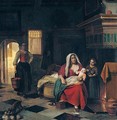 A domestic interior wit a mother nursing her children befire a fireplace - Pieter De Hooch