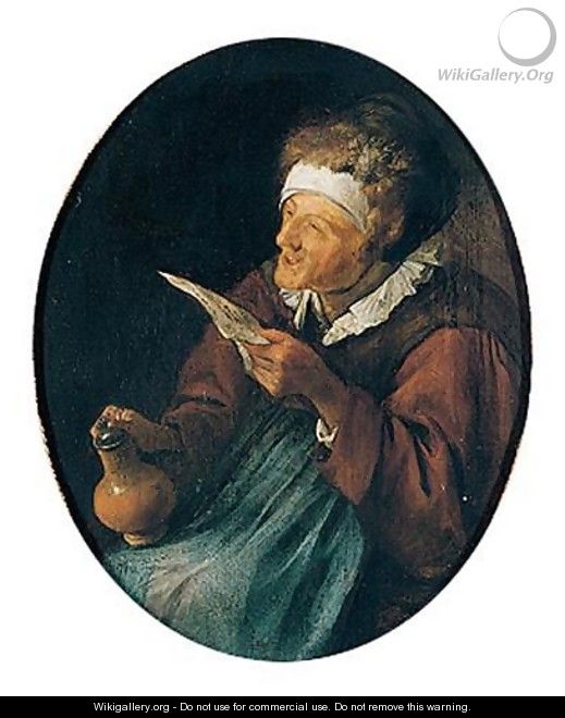 An old woman singing and holding a beer jug - Jan Havicksz. Steen