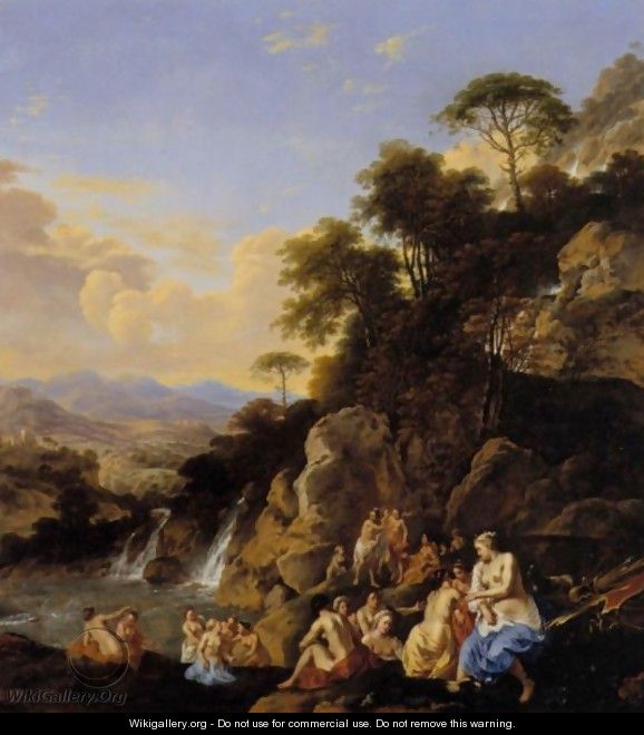 Diana And Her Nymphs Bathing In A Mountainous Landscape - Dirck van der B Lisse
