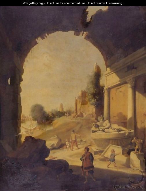 Figures Among Ruins By The Tiber - Bartholomeus Breenbergh