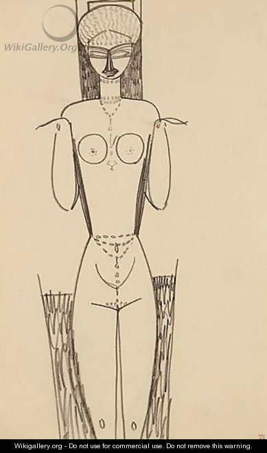 Femme Nue De Face, Mains Au Niveau Des Epaules - Amedeo Modigliani