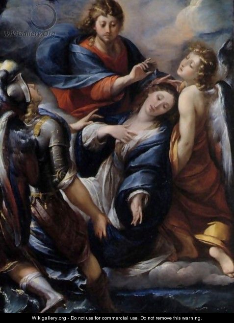 Mary Magdalene Supported By The Archangels Michael And Raphael, Christ Blessing Her Above - Giulio Cesare Procaccini