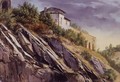 View Of A Building On Top Of A Rocky Hill - Alexandre Calame