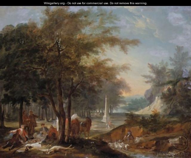 A Hunting Party Lunching In A Landscape - Jean-Baptiste Oudry