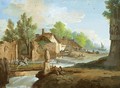 A River With Small Waterfalls Winding Through A Village Past A Ruined Wall - Giuseppe Bernardino Bison