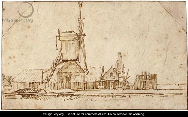 Landscape With A Windmill And Other Buildings - Rembrandt Van Rijn