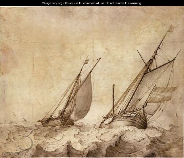 Two Ships On A Choppy Sea - Willem van de, the Elder Velde
