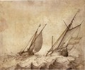 Two Ships On A Choppy Sea - Willem van de, the Elder Velde