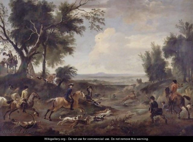 An Extensive Landscape With A Stag Hunt - Jan Wyck