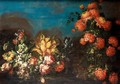 Still Life With Various Flowers In A Landscape - (after) Elisabetta Marchioni