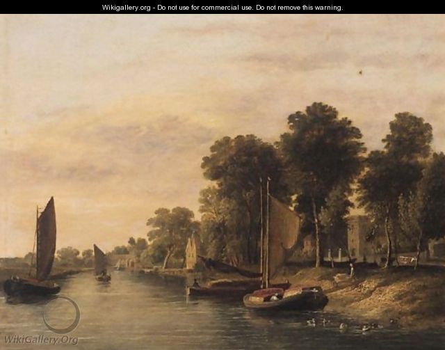 Barges On The River Waveney With Thorpe Church - (after) James Stark