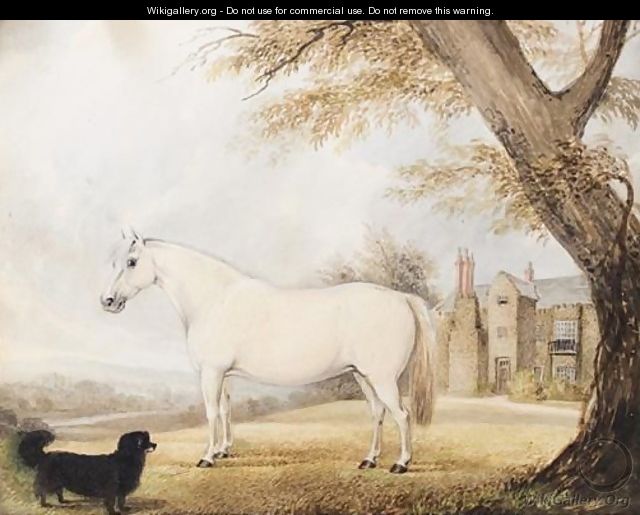 White Horse And Dog Outside Scawby Hall - English Provincial School