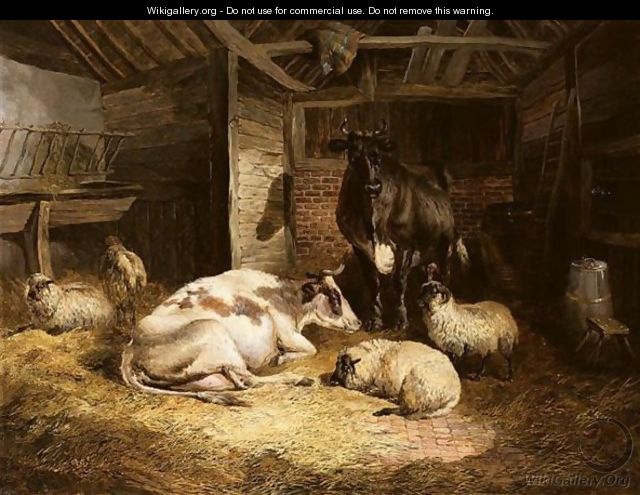 Cattle And Sheep In A Stable - John Frederick Herring, Jnr.