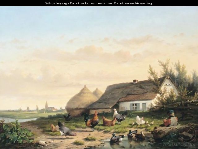 Farmyard With Chicken And Ducks - Cornelis van Leemputten