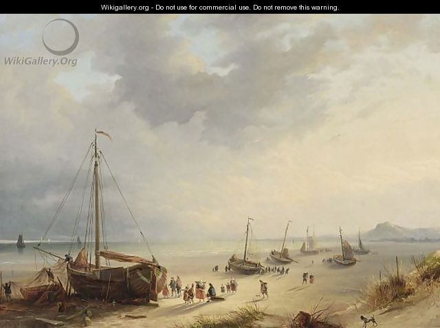 Fisherfolk Unloading The Catch On The Beach - Cornelis Lieste