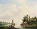 A Summer Landscape With Boats On A River - Cornelis Petrus T' Hoen