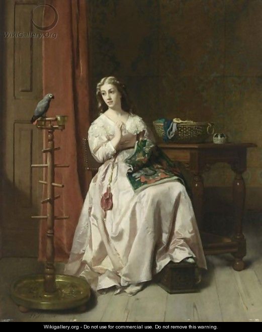 An Elegant Lady With A Parrot - Florent Willems