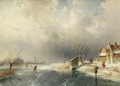 Figures In A Winter Landscape - Charles Henri Leickert
