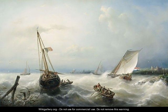 Sailing Vessels On A Choppy Sea - Nicolaas Riegen