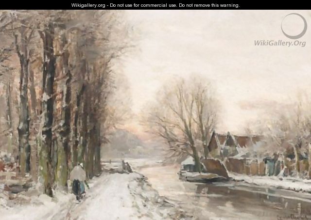 A Winter Landscape With A Figure Near A Stream - Louis Apol