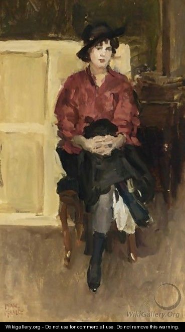 A Seated Girl In A Red Blouse - Isaac Israels
