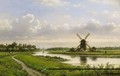 A Summer Landscape With A Windmill Along A Waterway - Lodewijk Johannes Kleijn