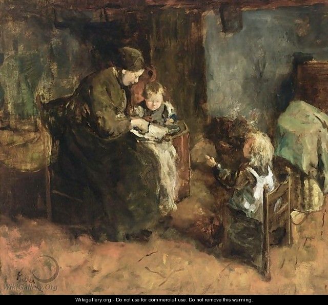 A Mother And Her Children In An Interior - Jacob Simon Hendrik Kever