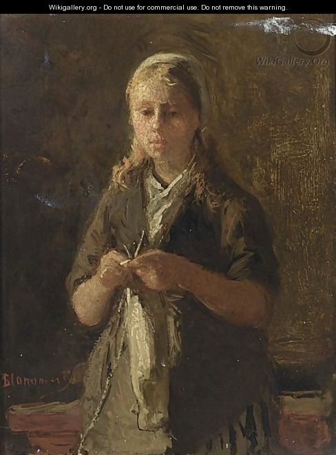A Girl Knitting - Bernardus Johannes Blommers