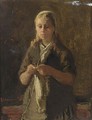 A Girl Knitting - Bernardus Johannes Blommers