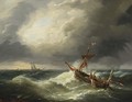A Sailing Vessel In Choppy Waters - Louis Verboeckhoven