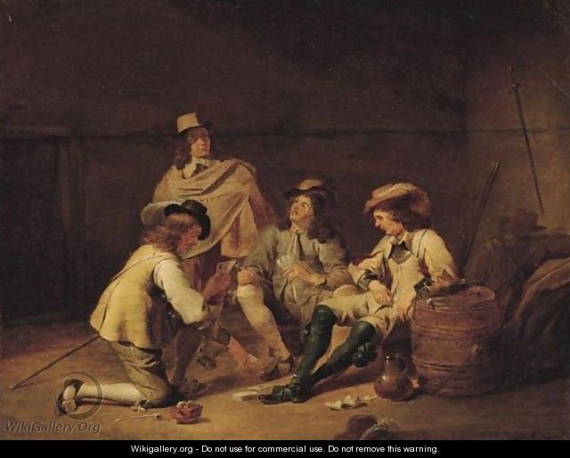 A Guardroom Interior With Soldiers Playing Cards And Smoking - Jan Olis