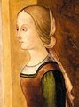 Portrait Of A Young Lady, Head And Shoulders, Wearing A Red Dress With Green Sleeves - (after) Lorenzo Costa
