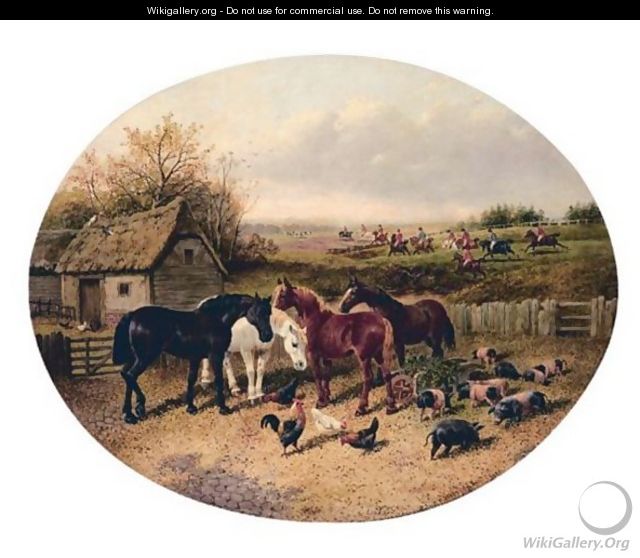 Farmyard With The Hunt In The Distance - John Frederick Herring Snr