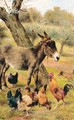 Donkey And Hens In Wooded Landscape - Herbert William Weekes