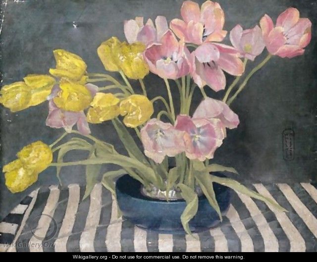 A Bowl Of Yellow And Red Tulips - William M. Milner
