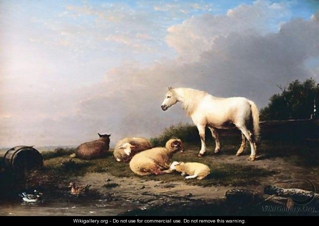 Horse, Sheep And Goat In A Landscape - Franz van Severdonck