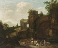 A Classical Landscape With Shepherds And Their Herd Near Ruins - (after) Jan Van Der Bent