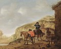 Two Horsemen Resting Near A Tavern In A Hilly Landscape - (after) Cornelis Verbeeck