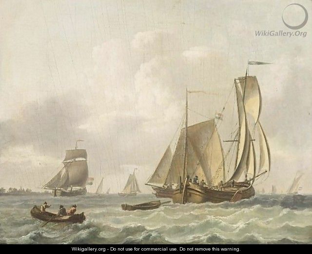 A Wijdschip, A Smalschip, A Rowing Boat And Other Boats In Choppy Waters - Frans Swagers