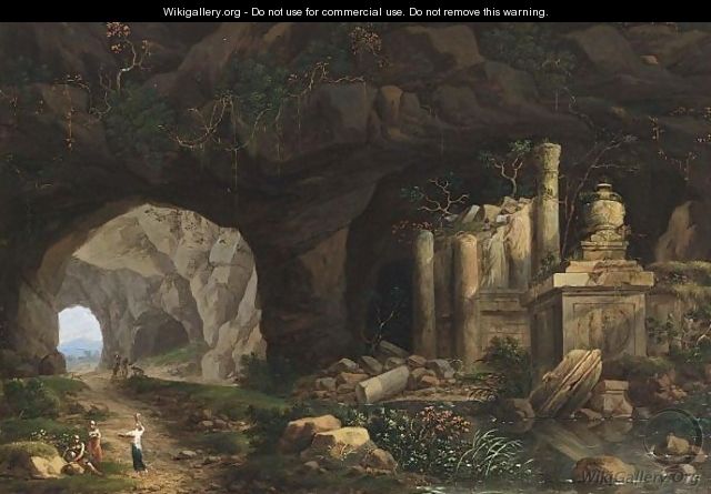 A Grotto With Nymphs Resting Near Classical Columns And Ornaments - Christian Wilhelm Ernst Dietrich