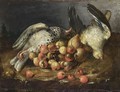 A Still Life With Two Pigeons, Cherries, Rose-Hips And Pears, All In A Landscape Setting - (after) Bartolommeo Bimbi