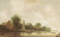 A River Landscape With Rowing Boats Near A Village And A Church - (after) Wouter Knyff