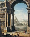 An Architectural Capriccio Of Classical Ruins With A Pyramid And Figures - Antonio Joli