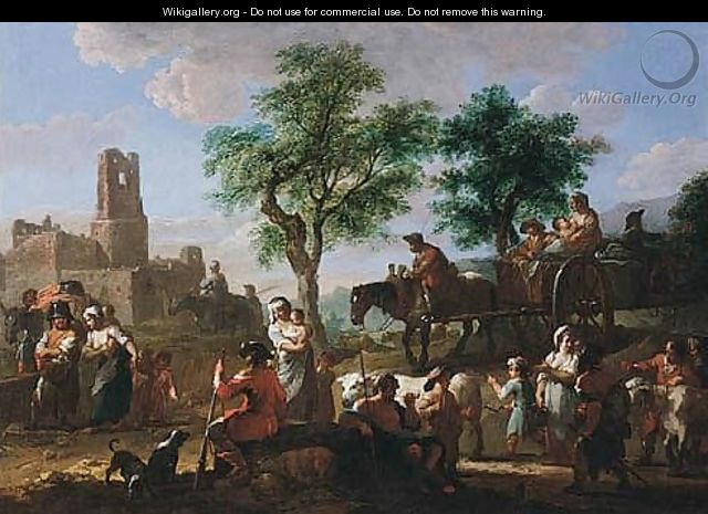 A Landscape With A Horse And Cart And Other Travellers Near Ruins - Joseph Conrad Seekatz