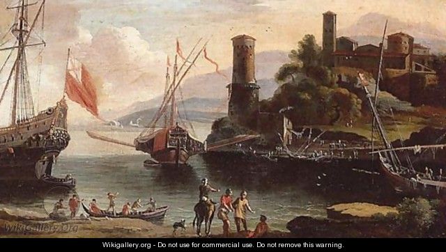 A View Of An Italianate Harbour - (after) Adriaen Van Der Kabel