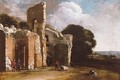 Landscape With Ruins, Peasants And Cattle - (after) Filippo (Il Napoletano) D