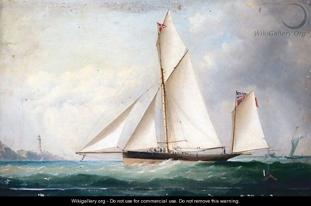 Yacht In Full Sail With Lighthouse In The Background - Capt. John Haughton Forrest